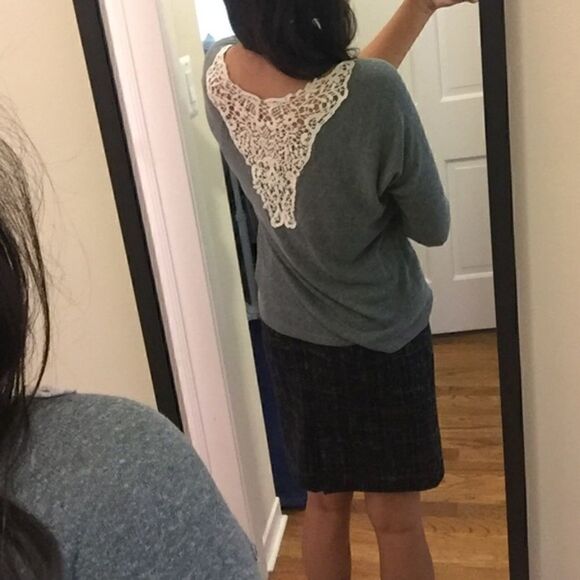 Green Marled Knit crochet back 3/4 sleeve blouse - Picture 2 of 2